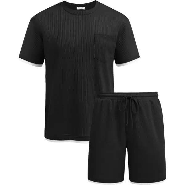 COOFANDY Men's Waffle Shirt and Shorts Set 2 Piece Outfits Casual Summer Tracksuits Set with Pockets