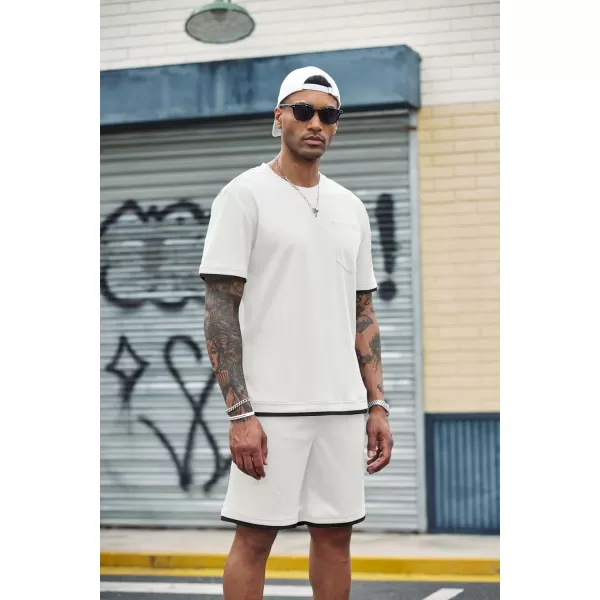 COOFANDY Men's Waffle Shirt and Shorts Set 2 Piece Outfits Casual Summer Tracksuits Set with Pockets