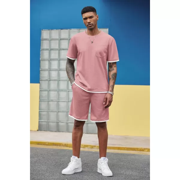 COOFANDY Men's Waffle Shirt and Shorts Set 2 Piece Outfits Casual Summer Tracksuits Set with Pockets
