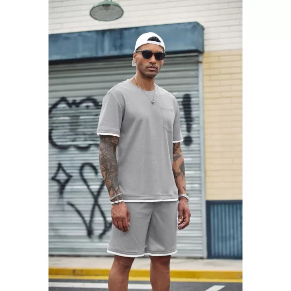 COOFANDY Men's Waffle Shirt and Shorts Set 2 Piece Outfits Casual Summer Tracksuits Set with Pockets