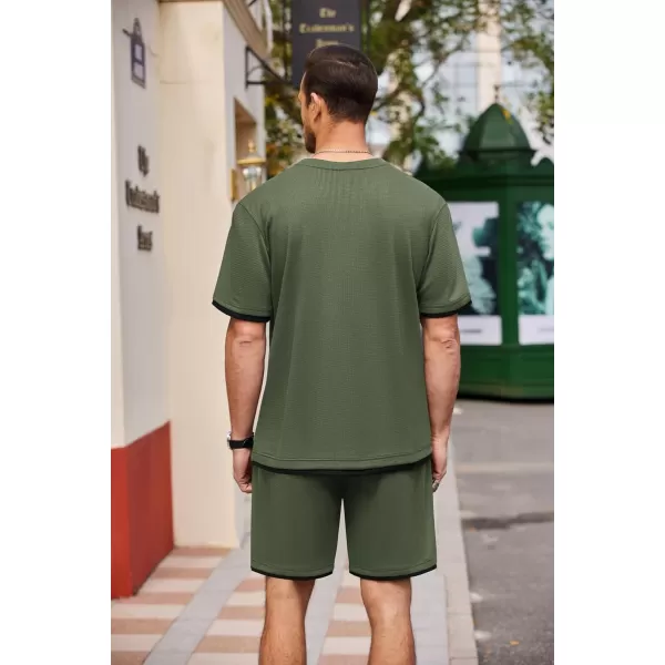 COOFANDY Men's Waffle Shirt and Shorts Set 2 Piece Outfits Casual Summer Tracksuits Set with Pockets