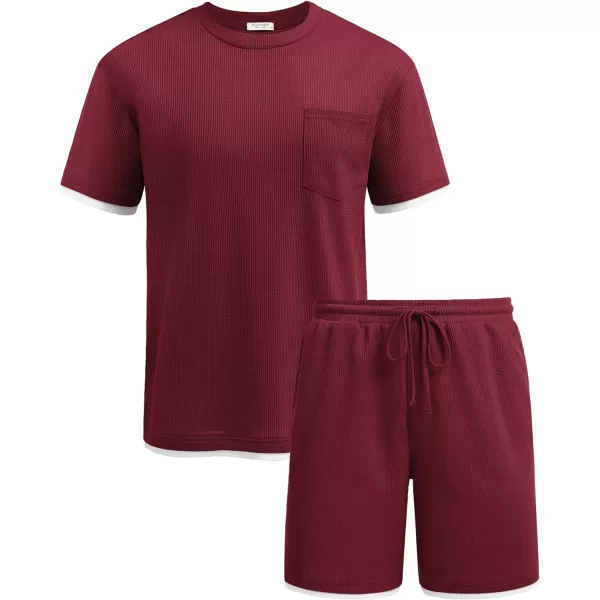 COOFANDY Men's Waffle Shirt and Shorts Set 2 Piece Outfits Casual Summer Tracksuits Set with Pockets