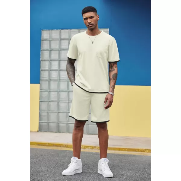 COOFANDY Men's Waffle Shirt and Shorts Set 2 Piece Outfits Casual Summer Tracksuits Set with Pockets