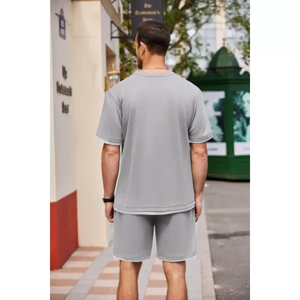 COOFANDY Men's Waffle Shirt and Shorts Set 2 Piece Outfits Casual Summer Tracksuits Set with Pockets