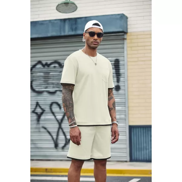 COOFANDY Men's Waffle Shirt and Shorts Set 2 Piece Outfits Casual Summer Tracksuits Set with Pockets