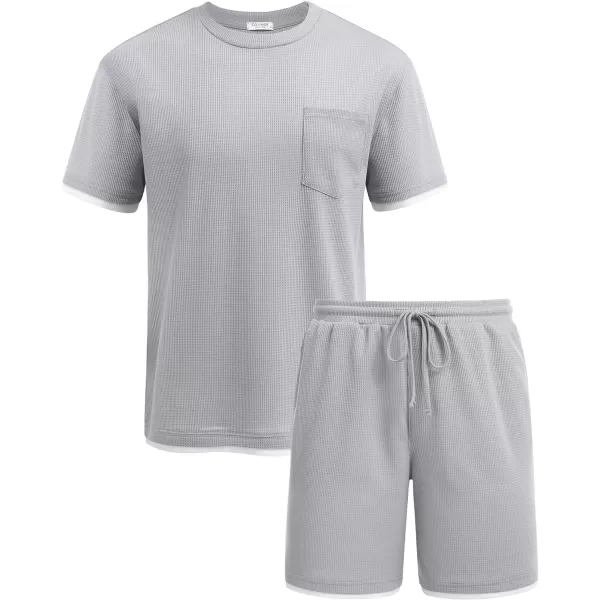 COOFANDY Men's Waffle Shirt and Shorts Set 2 Piece Outfits Casual Summer Tracksuits Set with Pockets