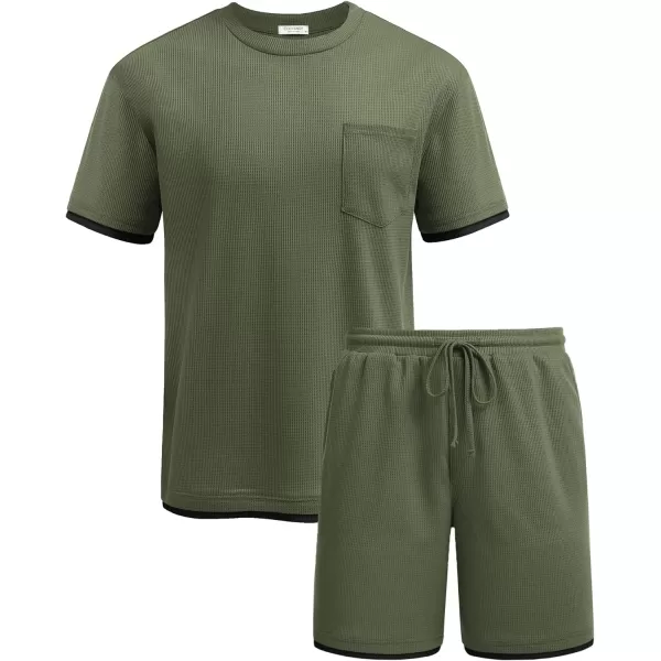 COOFANDY Men's Waffle Shirt and Shorts Set 2 Piece Outfits Casual Summer Tracksuits Set with Pockets