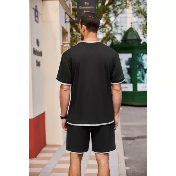 COOFANDY Men's Waffle Shirt and Shorts Set 2 Piece Outfits Casual Summer Tracksuits Set with Pockets