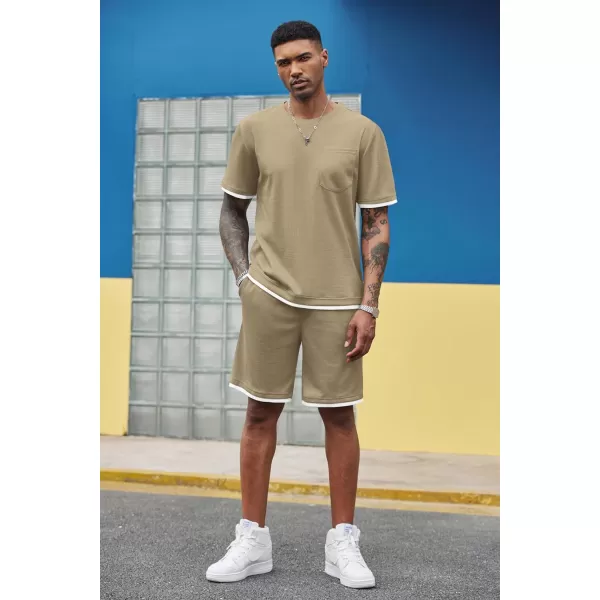 COOFANDY Men's Waffle Shirt and Shorts Set 2 Piece Outfits Casual Summer Tracksuits Set with Pockets