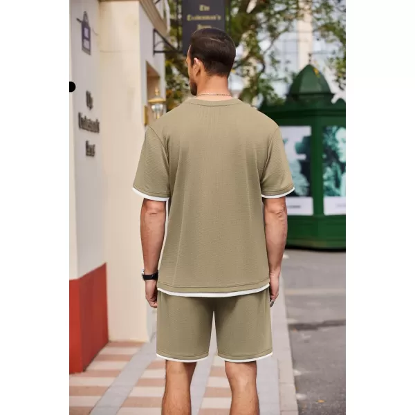 COOFANDY Men's Waffle Shirt and Shorts Set 2 Piece Outfits Casual Summer Tracksuits Set with Pockets