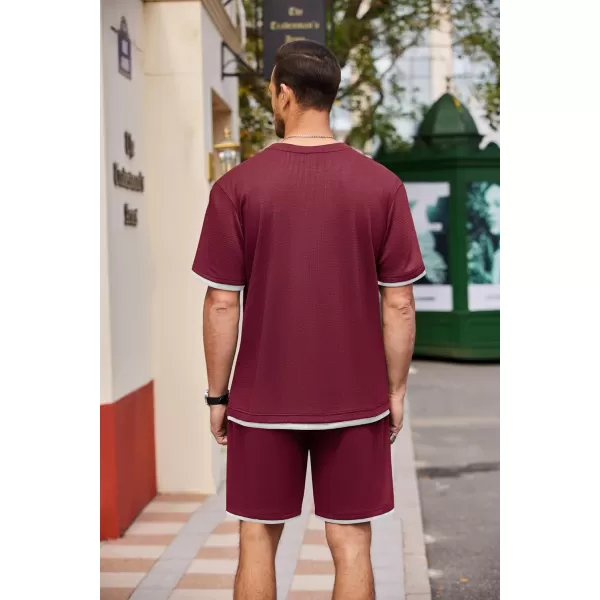 COOFANDY Men's Waffle Shirt and Shorts Set 2 Piece Outfits Casual Summer Tracksuits Set with Pockets
