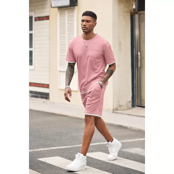 COOFANDY Men's Waffle Shirt and Shorts Set 2 Piece Outfits Casual Summer Tracksuits Set with Pockets