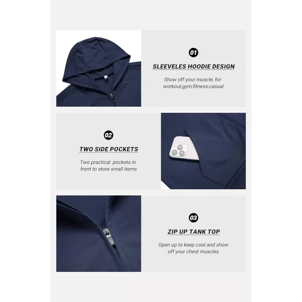 COOFANDY Men's Workout Hooded Tank Tops 2 Pack Zip Up Sleeveless Gym Shirts Muscle Cut Off T Shirt Bodybuilding Hoodies)