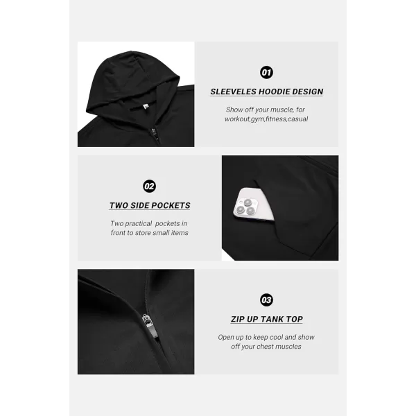 COOFANDY Men's Workout Hooded Tank Tops 2 Pack Zip Up Sleeveless Gym Shirts Muscle Cut Off T Shirt Bodybuilding Hoodies