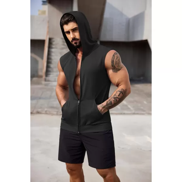 COOFANDY Men's Workout Hooded Tank Tops 2 Pack Zip Up Sleeveless Gym Shirts Muscle Cut Off T Shirt Bodybuilding Hoodies