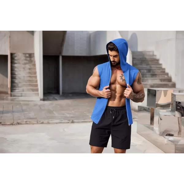 COOFANDY Men's Workout Hooded Tank Tops 2 Pack Zip Up Sleeveless Gym Shirts Muscle Cut Off T Shirt Bodybuilding Hoodies