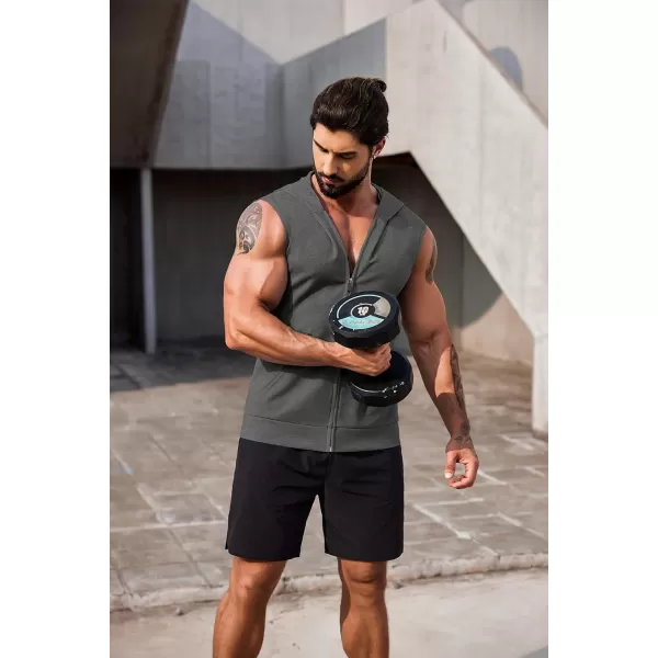 COOFANDY Men's Workout Hooded Tank Tops 2 Pack Zip Up Sleeveless Gym Shirts Muscle Cut Off T Shirt Bodybuilding Hoodies)