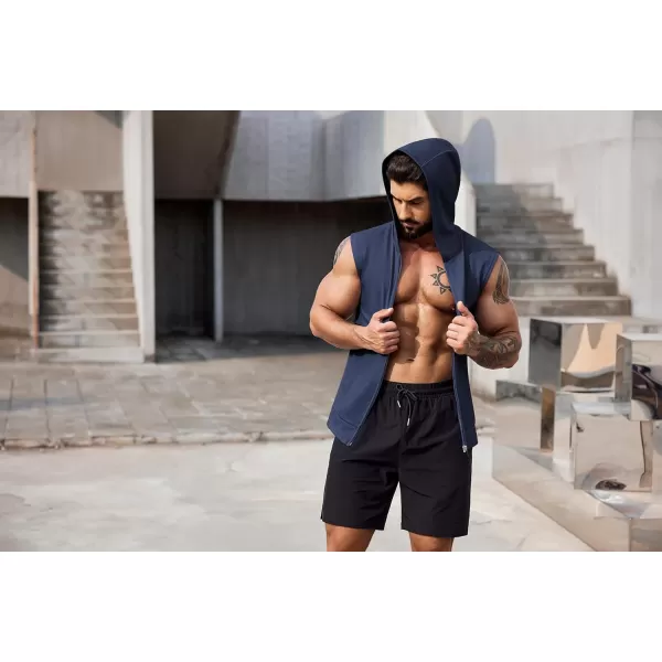 COOFANDY Men's Workout Hooded Tank Tops 2 Pack Zip Up Sleeveless Gym Shirts Muscle Cut Off T Shirt Bodybuilding Hoodies)