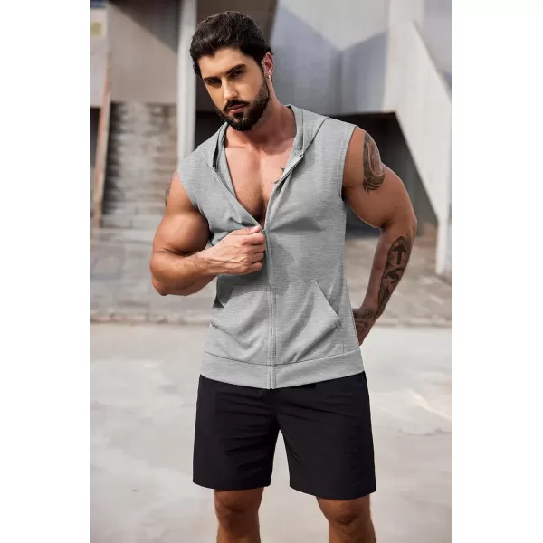 COOFANDY Men's Workout Hooded Tank Tops 2 Pack Zip Up Sleeveless Gym Shirts Muscle Cut Off T Shirt Bodybuilding Hoodies