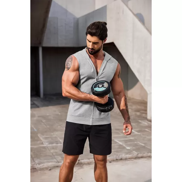 COOFANDY Men's Workout Hooded Tank Tops 2 Pack Zip Up Sleeveless Gym Shirts Muscle Cut Off T Shirt Bodybuilding Hoodies)