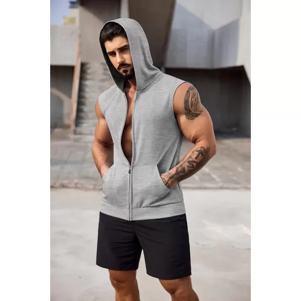 COOFANDY Men's Workout Hooded Tank Tops 2 Pack Zip Up Sleeveless Gym Shirts Muscle Cut Off T Shirt Bodybuilding Hoodies)