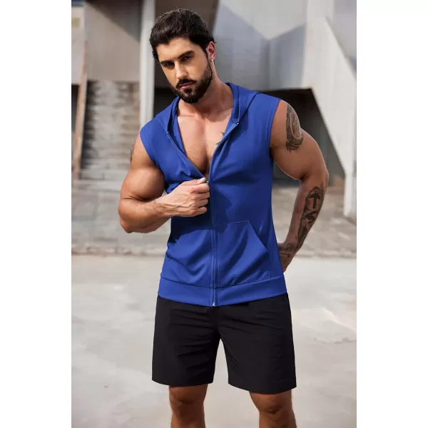 COOFANDY Men's Workout Hooded Tank Tops 2 Pack Zip Up Sleeveless Gym Shirts Muscle Cut Off T Shirt Bodybuilding Hoodies)