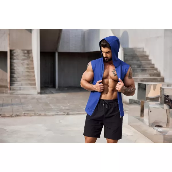 COOFANDY Men's Workout Hooded Tank Tops 2 Pack Zip Up Sleeveless Gym Shirts Muscle Cut Off T Shirt Bodybuilding Hoodies)