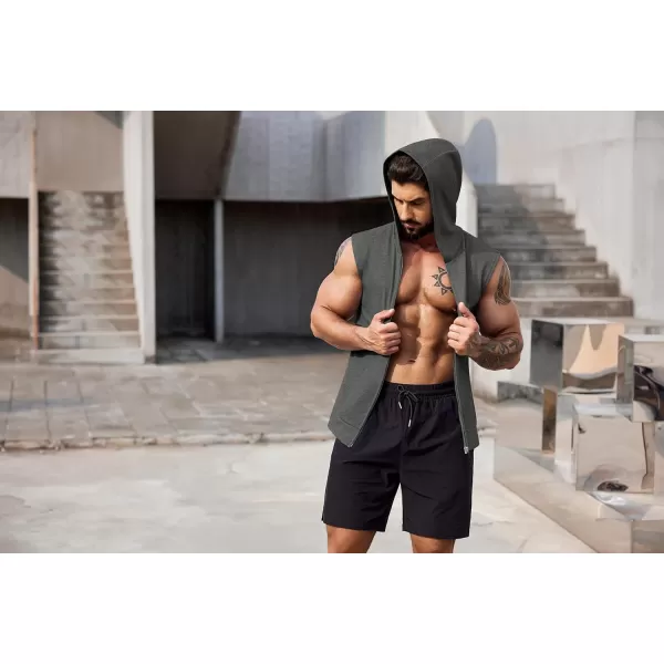 COOFANDY Men's Workout Hooded Tank Tops 2 Pack Zip Up Sleeveless Gym Shirts Muscle Cut Off T Shirt Bodybuilding Hoodies)