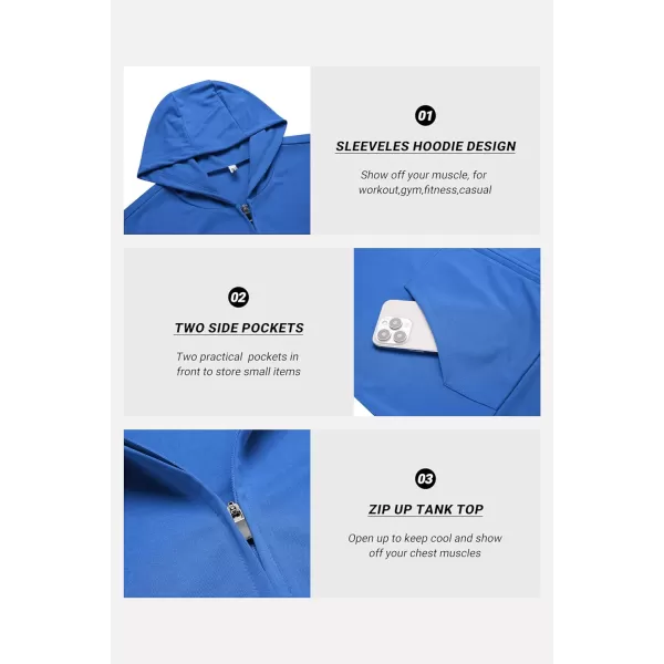 COOFANDY Men's Workout Hooded Tank Tops 2 Pack Zip Up Sleeveless Gym Shirts Muscle Cut Off T Shirt Bodybuilding Hoodies