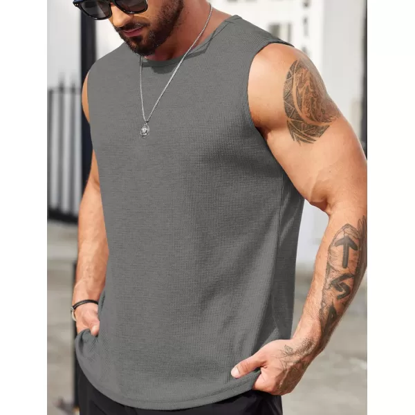 COOFANDY Men's Workout Tank Tops Sleeveless Gym Muscle Tee Shirts 2 Pack Casual Breathable Waffle Knit Tanks