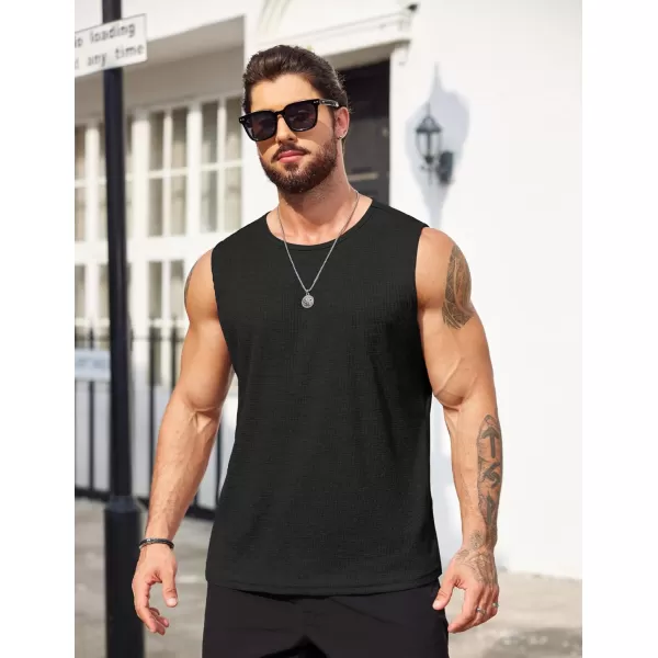 COOFANDY Men's Workout Tank Tops Sleeveless Gym Muscle Tee Shirts 2 Pack Casual Breathable Waffle Knit Tanks