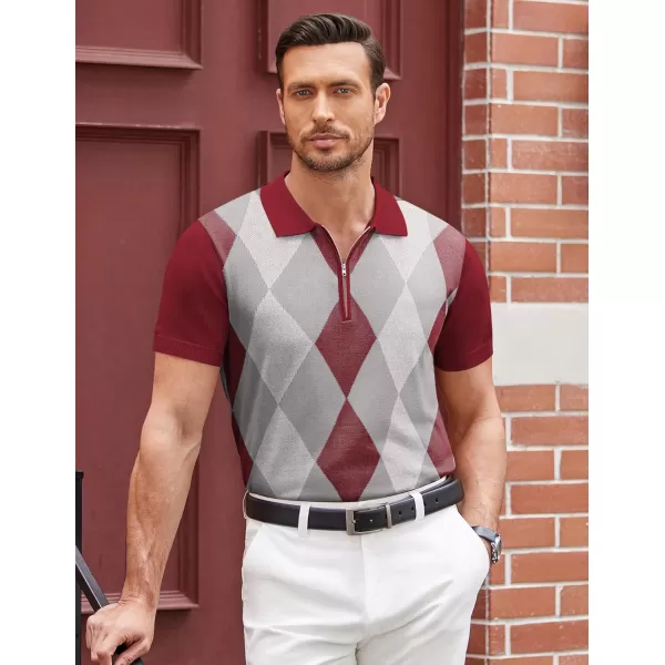 COOFANDY Men's Zipper Polo Shirt Casual Knit Short Sleeve Polo T Shirt Classic Fit Shirts