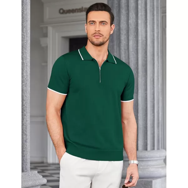 COOFANDY Men's Zipper Polo Shirt Casual Knit Short Sleeve Polo T Shirt Classic Fit Shirts