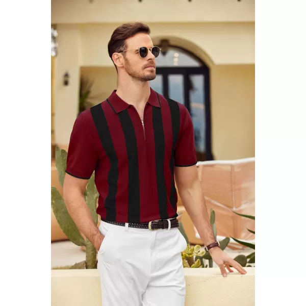 COOFANDY Men's Zipper Polo Shirt Casual Knit Short Sleeve Polo T Shirt Classic Fit Shirts