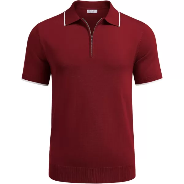 COOFANDY Men's Zipper Polo Shirt Casual Knit Short Sleeve Polo T Shirt Classic Fit Shirts