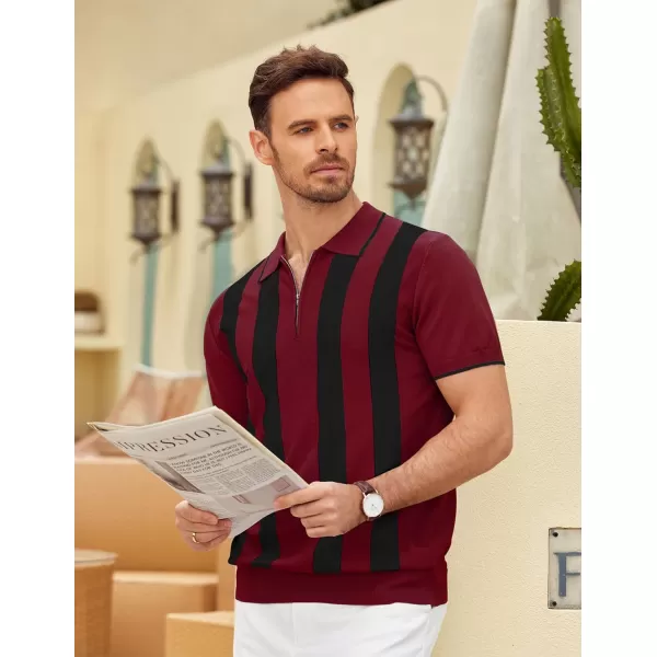 COOFANDY Men's Zipper Polo Shirt Casual Knit Short Sleeve Polo T Shirt Classic Fit Shirts