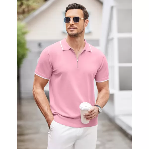 COOFANDY Men's Zipper Polo Shirt Casual Knit Short Sleeve Polo T Shirt Classic Fit Shirts