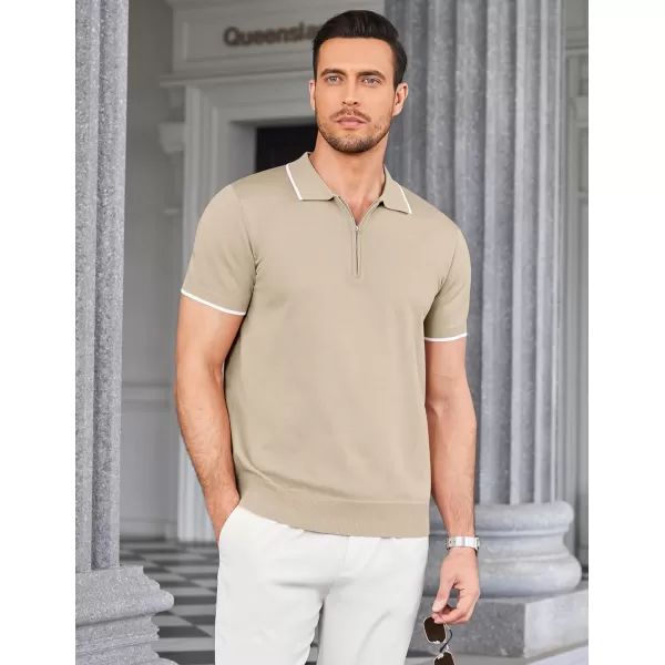 COOFANDY Men's Zipper Polo Shirt Casual Knit Short Sleeve Polo T Shirt Classic Fit Shirts