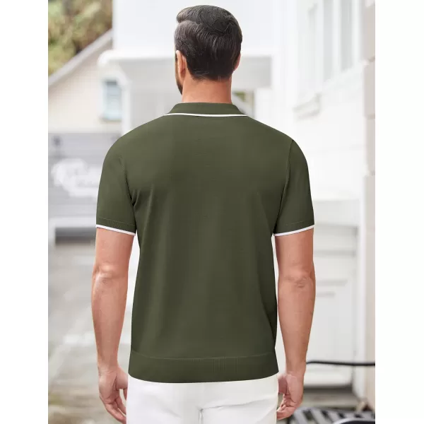 COOFANDY Men's Zipper Polo Shirt Casual Knit Short Sleeve Polo T Shirt Classic Fit Shirts
