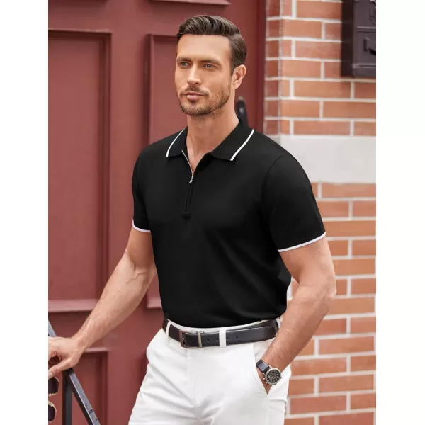 COOFANDY Men's Zipper Polo Shirt Casual Knit Short Sleeve Polo T Shirt Classic Fit Shirts