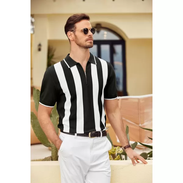 COOFANDY Men's Zipper Polo Shirt Casual Knit Short Sleeve Polo T Shirt Classic Fit Shirts