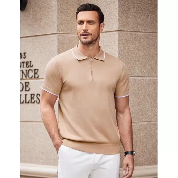 COOFANDY Men's Zipper Polo Shirt Casual Knit Short Sleeve Polo T Shirt Classic Fit Shirts