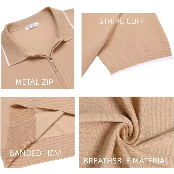 COOFANDY Men's Zipper Polo Shirt Casual Knit Short Sleeve Polo T Shirt Classic Fit Shirts