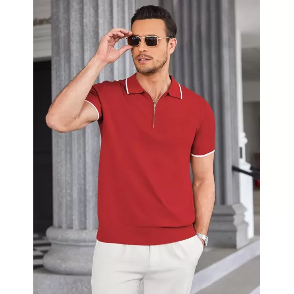 COOFANDY Men's Zipper Polo Shirt Casual Knit Short Sleeve Polo T Shirt Classic Fit Shirts