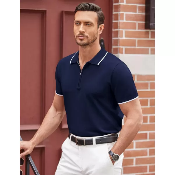 COOFANDY Men's Zipper Polo Shirt Casual Knit Short Sleeve Polo T Shirt Classic Fit Shirts