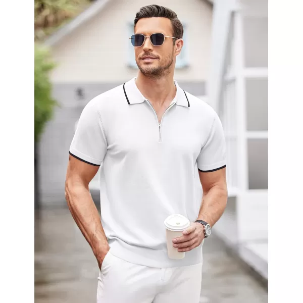 COOFANDY Men's Zipper Polo Shirt Casual Knit Short Sleeve Polo T Shirt Classic Fit Shirts