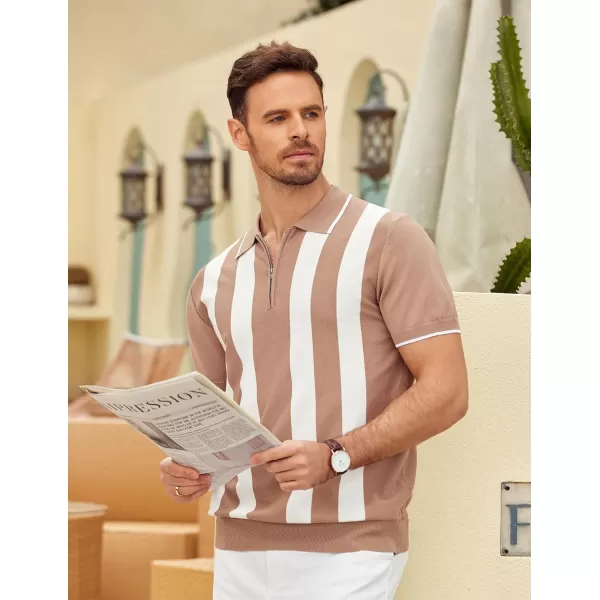 COOFANDY Men's Zipper Polo Shirt Casual Knit Short Sleeve Polo T Shirt Classic Fit Shirts