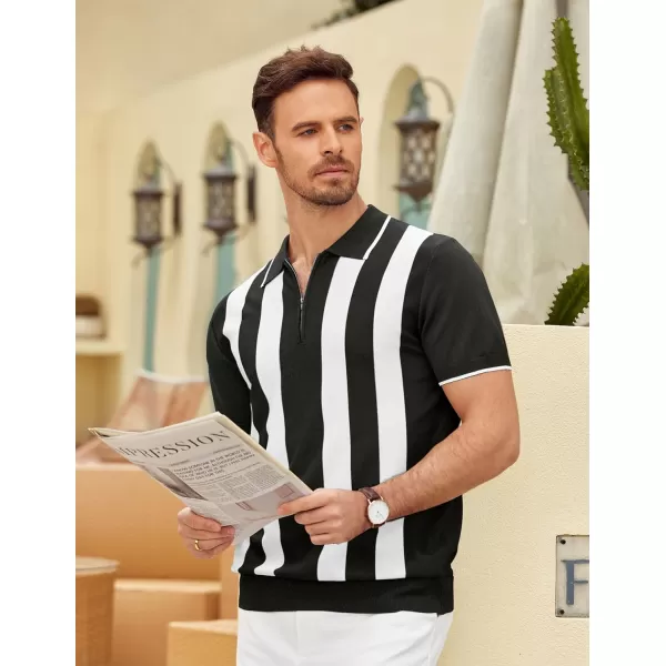 COOFANDY Men's Zipper Polo Shirt Casual Knit Short Sleeve Polo T Shirt Classic Fit Shirts