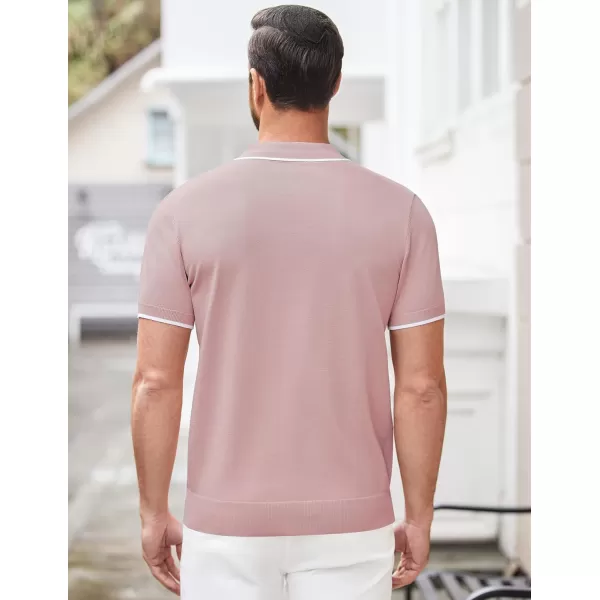 COOFANDY Men's Zipper Polo Shirt Casual Knit Short Sleeve Polo T Shirt Classic Fit Shirts