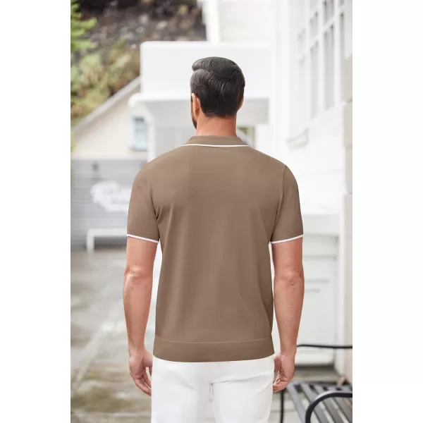 COOFANDY Men's Zipper Polo Shirt Casual Knit Short Sleeve Polo T Shirt Classic Fit Shirts